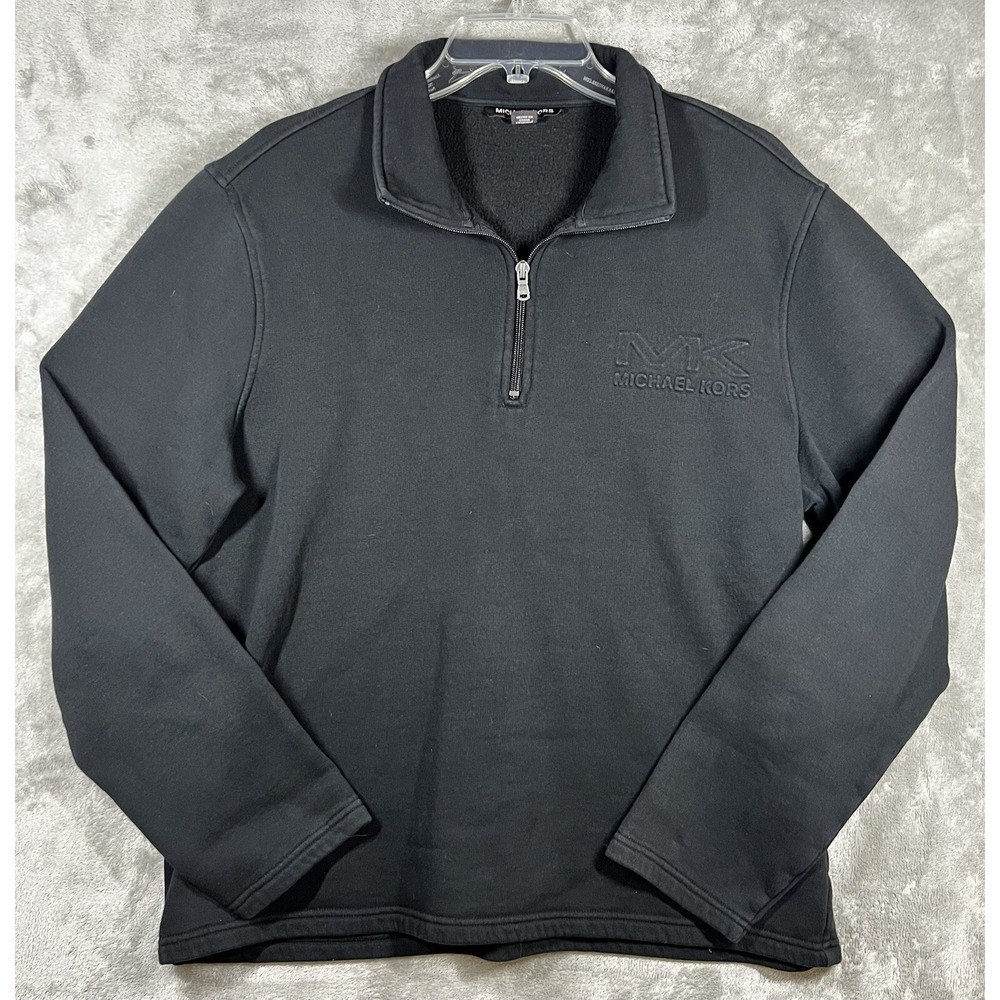 Michael Kors‎ Mens L 1/4-Zip Textured Pullover Sweater  Jacket Long Sleeve Logo